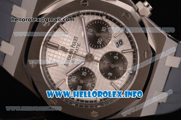 Audemars Piguet Royal Oak QE II CUP 2015 Limited Edition Chrono Swiss Valjoux 7750 Automatic Steel Case with White Dial Stick Markers and Grey Rubber Strap (EF) - Click Image to Close